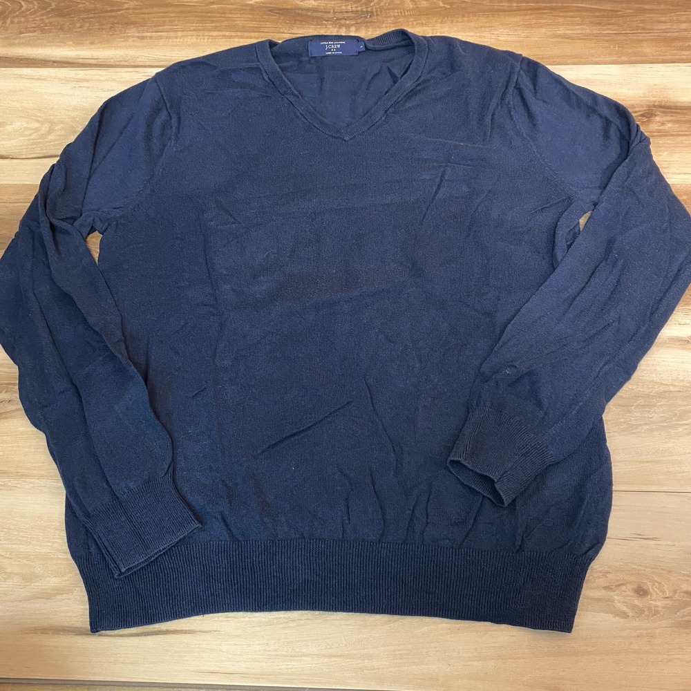 J.Crew Cotton Cashmere V-Neck‎ Sweater Mens Large Navy Blue
